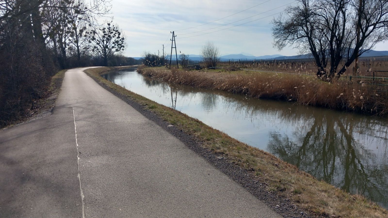 Der asphaltierte Bernsteinradweg (EuroVelo 9) am Wiener Neustädter Kanal bei Baden